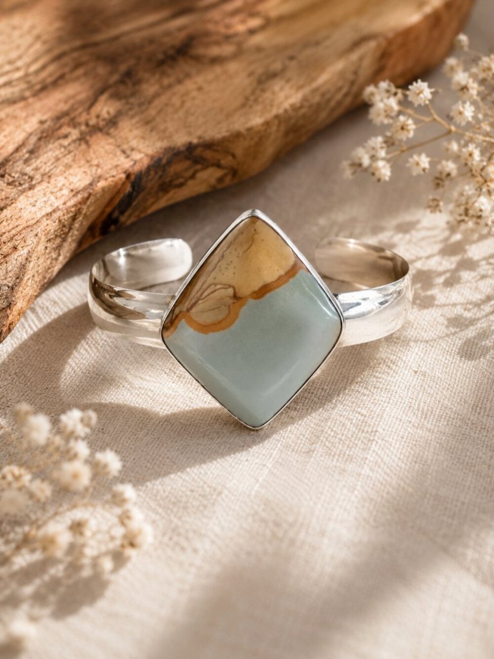 Sterling Silver Picture Jasper Cuff Bracelet | Large Scenic Stone Statement Cuff